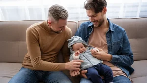 Lesbian couple consulting a fertility specialist about choosing a sperm donor in the UK.