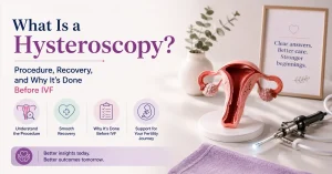 Fertility specialist explaining the hysteroscopy procedure before IVF to a patient. 